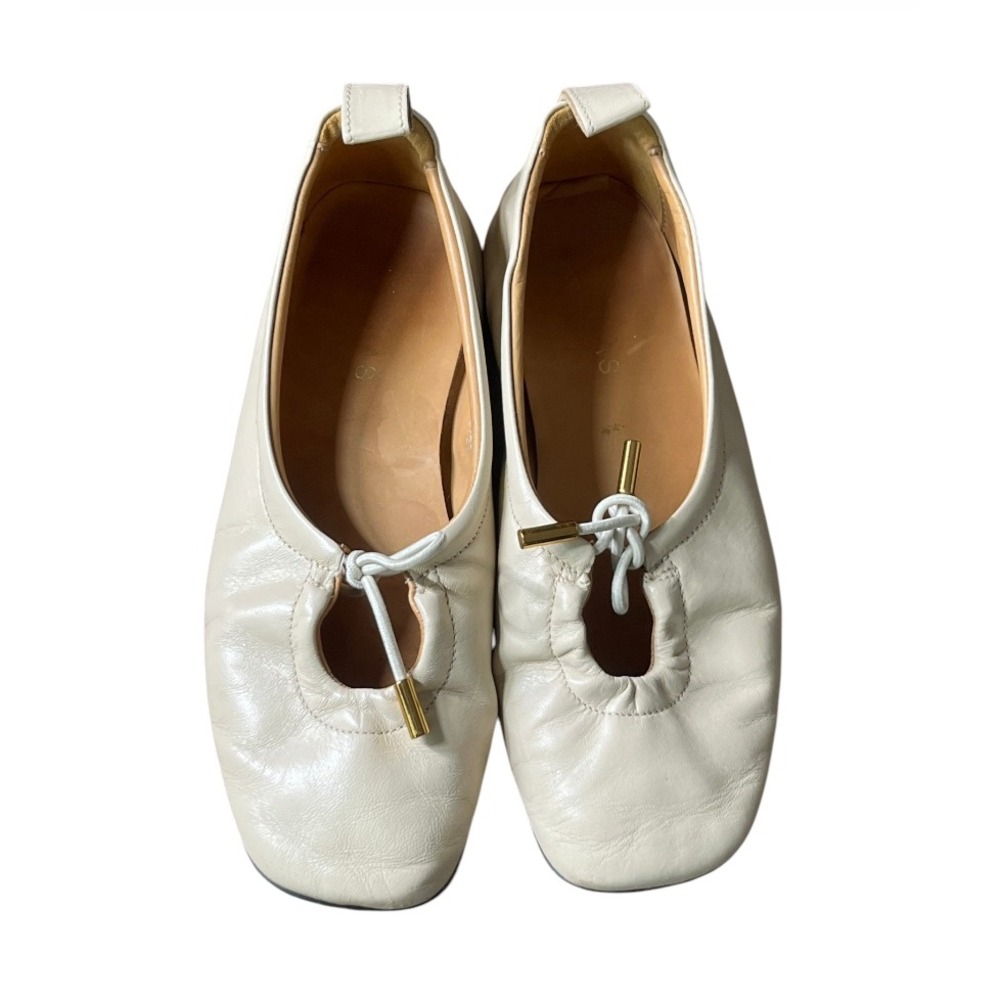 ALOHAS Rosalind Ballet Flats BEIGE LEATHER Key-Hole w/Tie Front 37